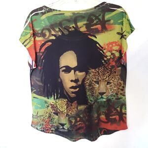 Blu Planet Reggae Graphic Mens T-shirt Sz L Rasta Festival Tee Big Cat Jungle